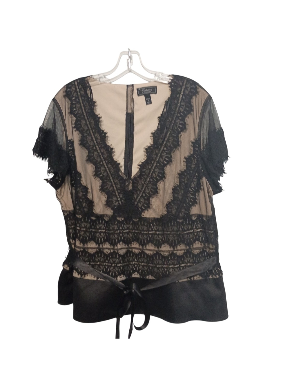 Dress barn- Black Lace Overlay V-Neck Top Size 20